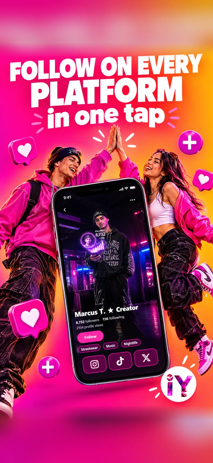 Follow on Instagram TikTok YouTube Snapchat in one tap with iYiYi