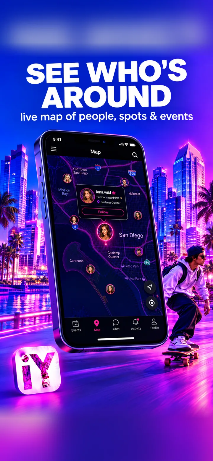Live map showing nearby businesses and people for social media growth